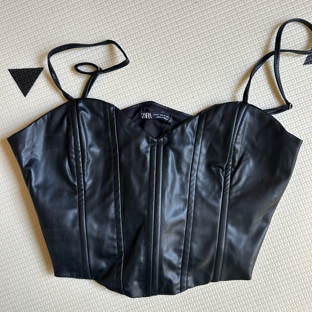 Zara Faux Leather Corset Top NWT - Picture 4 of 7